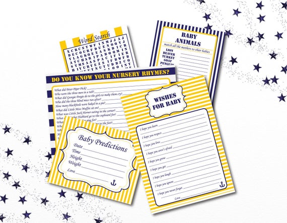 Nautical Baby Shower Games, Printable Games, Word Search, Animals, Nursery Rhymes, Baby Predictions, Baby Wishes, Printable PDF, Baby Boy Il_570xn