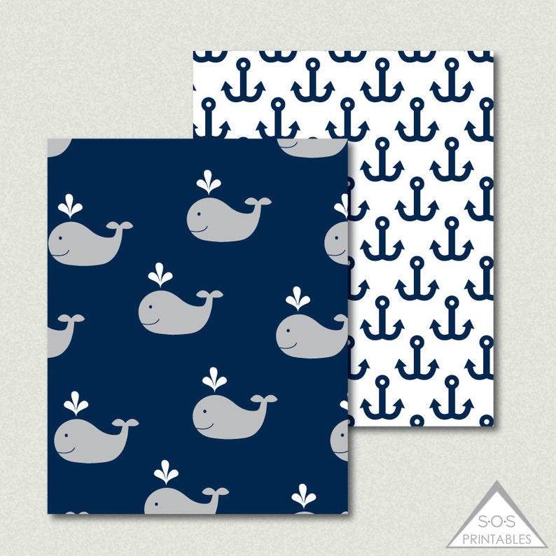 Whale Paper Blue Whale Paper Pack Nautical Paper Digital Etsy