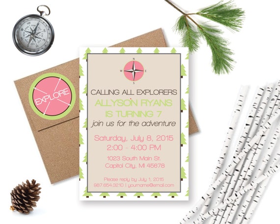 Girl Explorer Party Invitation, Nature Birthday, Explorer, Adventure, Girl Camping Party, Editable Printable Invite, Instant Download Il_570xn