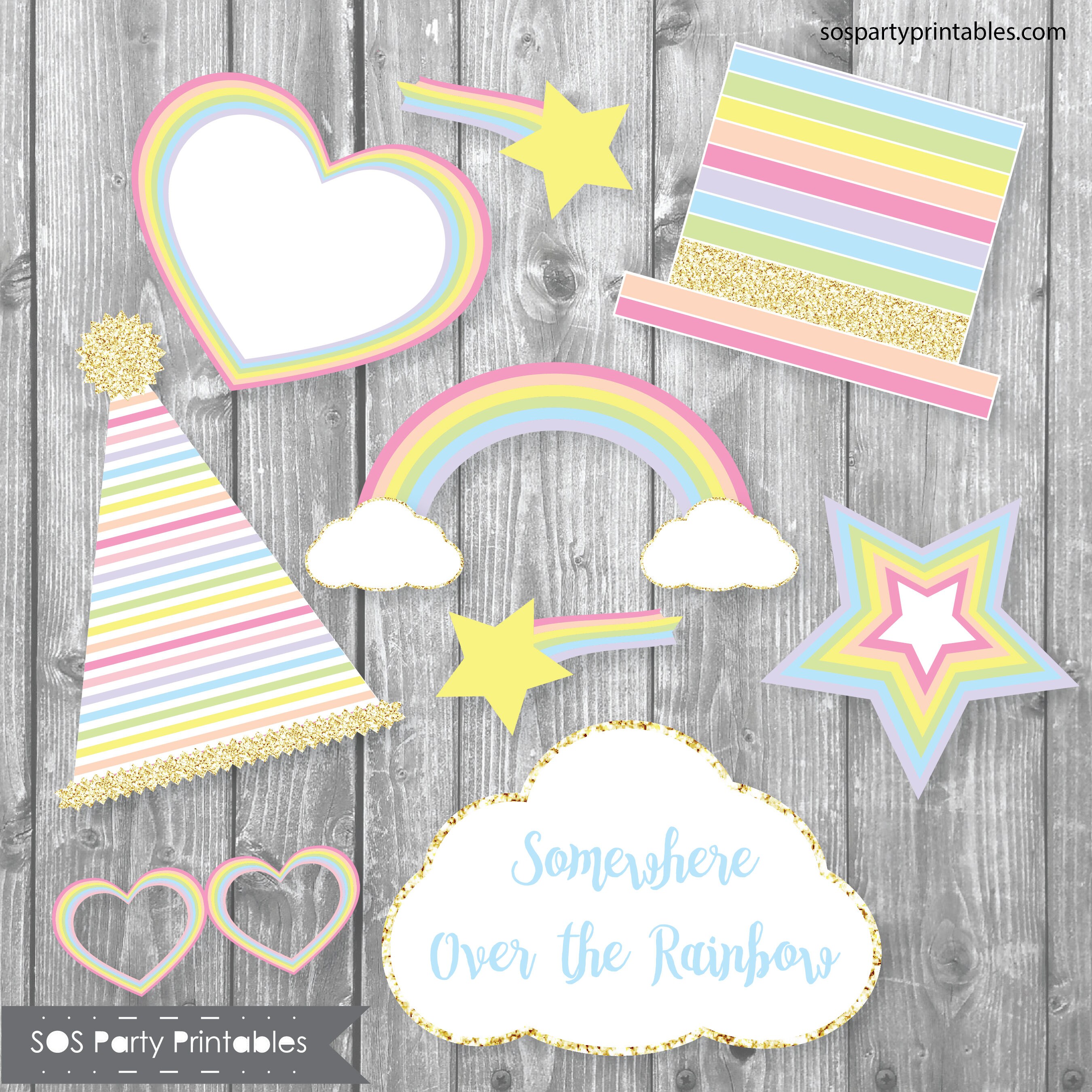Pastel Rainbow Photo booth Props Rainbow Party Printables Etsy