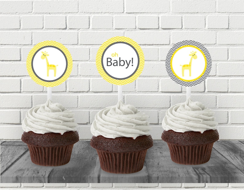 Giraffe Baby Shower Cupcake Topper Yellow Gender Neutral Etsy