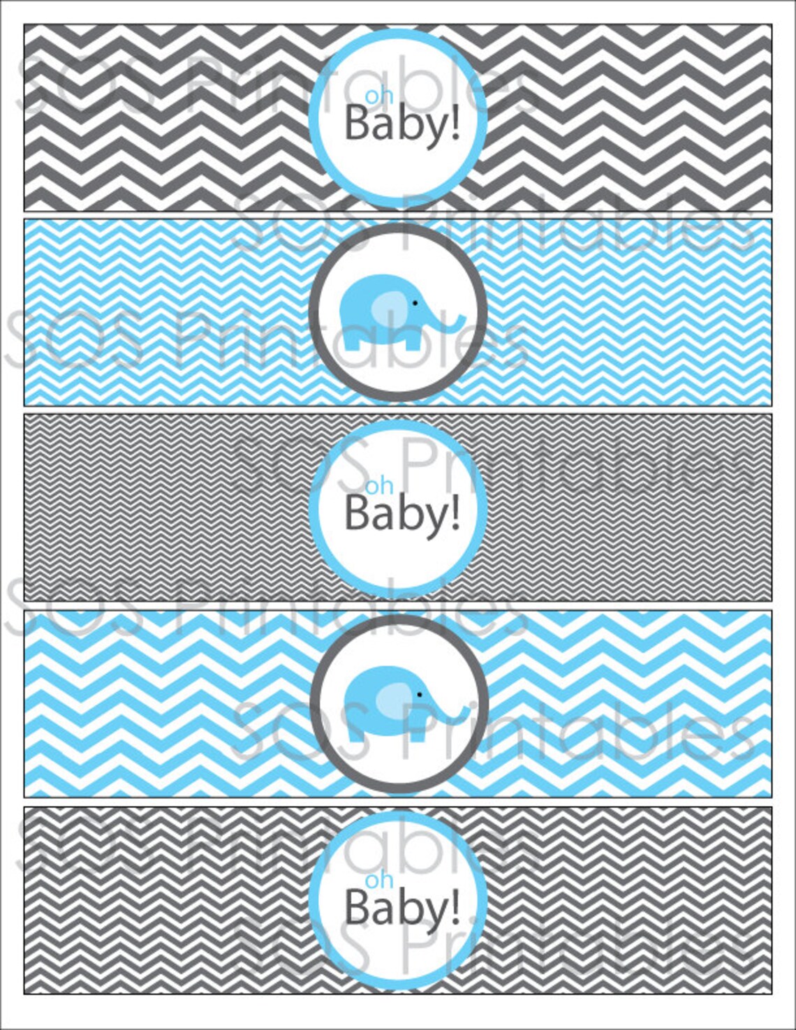Blue Elephant Baby Shower Printable Water Bottle Label Etsy