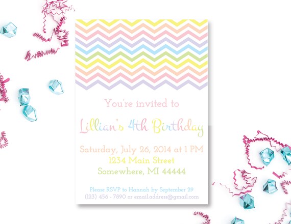 Pastel Rainbow Party Invitation, Rainbow Birthday, Pastel Chevron Rainbow Invitation, Rainbow Chevron Invite, Printable Invitation, Birthday Il_570xn