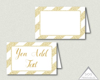 Gold Glitter Tent Labels, Buffet Cards, Editable Labels,  Printable Name Cards, Editable PDF File, Gold and White Labels, Gold Party Decor