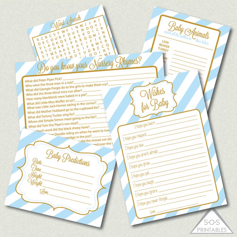 Blue And Gold Baby Shower Games Printable Baby Shower Games Etsy