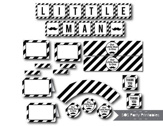 Little Man Birthday, Mustache Birthday, Our Little Man is One, Two, Three, Four, Five, black and white birthday, instant download birthday Il_570xn