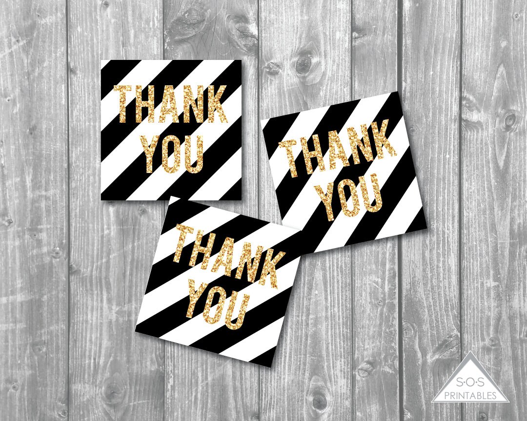 Black and Gold Thank You Tags Gold Glitter Favor Tags Etsy