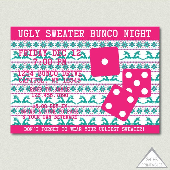 Ugly Sweater Bunco Invitation, Christmas Bunco Party, Bunco Ladies Night, Ladies Bunco Night, Printable Invitation, Christmas Game Night Il_570xn