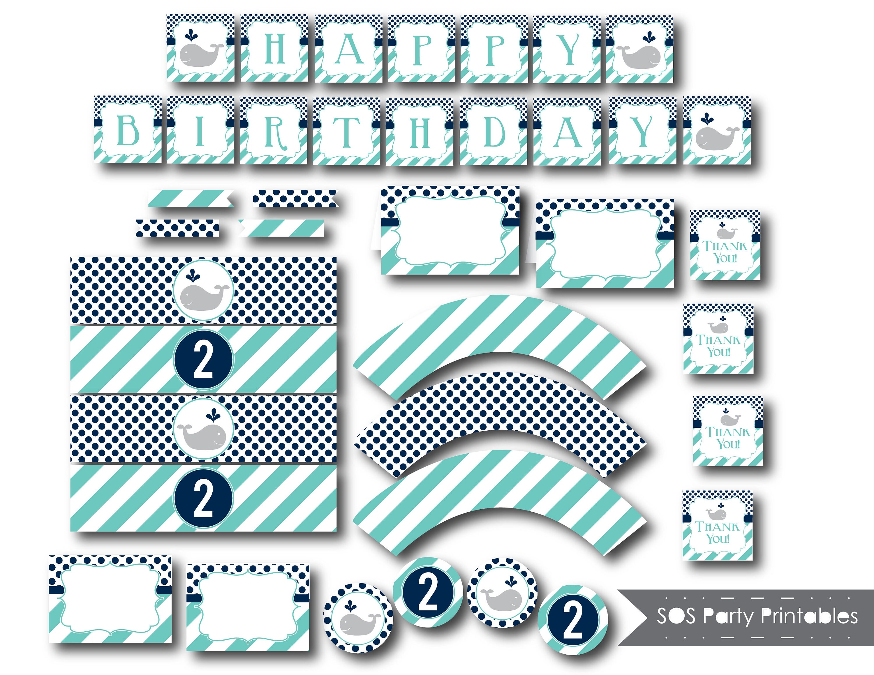 whale birthday party printables blue whale boy birthday etsy
