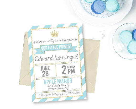 Prince Birthday, Our Little Prince, Blue and Gold Prince Invite, Royal Birthday Party, Digital Invite, Printable Invitation, first birthday Il_570xn