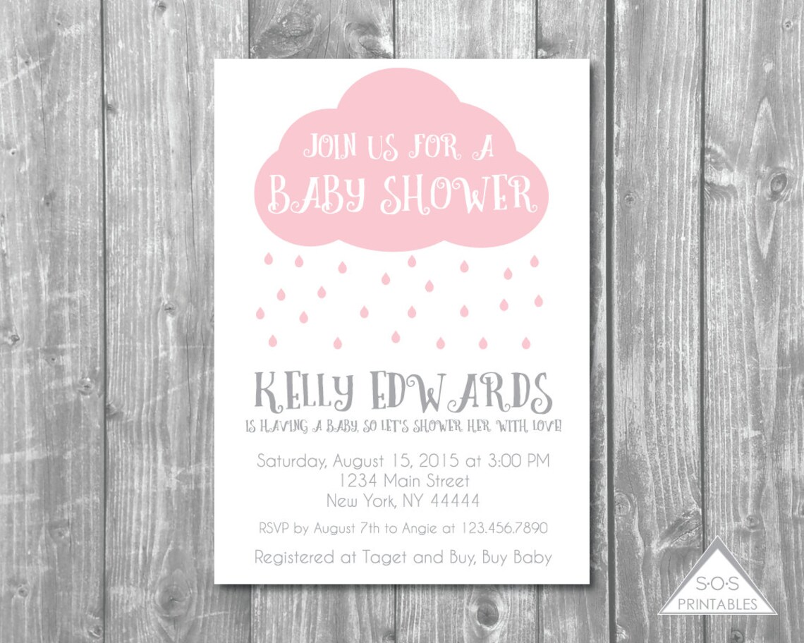 Pink Rain Cloud Baby Shower Invitation Raindrops Rain Drops | Etsy