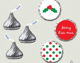 Mistletoe Kiss Stickers, Hershey Kisses Labels, Christmas Kisses, Merry Kiss-mas, Kissmas, Printable Kiss Labels, christmas candy stickers