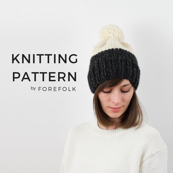 Knitting Pattern Pom Pom Hat Chunky Knit Easy Knit Hat Beginner Pattern Winter Hat Pattern Knit Beanie The Berlin Instant Download