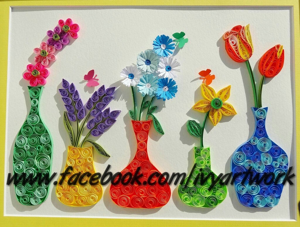 Paper Quilled Flower vase flower wall artflower wall decor Etsy