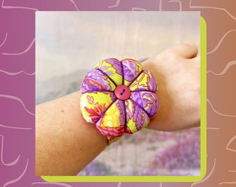 Wristband Flower Pin Cushion // Kaffe Flowers // Handmade // Medium