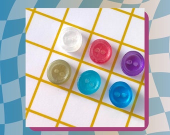CUTE AS BUTTONS // Tiny Ovals // Transparent Multi-Coloured // Set of 6 // Handmade Resin // 9mm