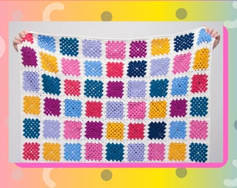 Crocheted Blanket - Granny Square Large Baby Blanket / Throw