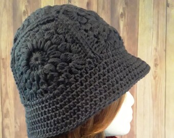 Granny Square Cloche, Floppy Bucket Hat STARBURST Bohemian Design 100% soft Cotton OSFM women's medium Handmade knit Crochet
