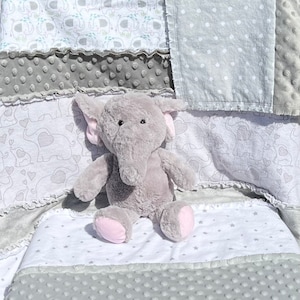 Elephants Bigger Baby Rag Quilt; Elephant Strip Rag Quilt; Large Elephants Baby Rag Strip Quilt; Elephants Over-sized Rag Quilt; Elephants