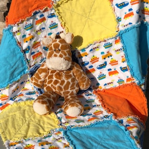 Planes, Trains and Boats Baby Rag Quilt; Transportation Baby Rag Quilt; Planes, Trains and Boats Flannel Blanket, Baby Boy Blanket
