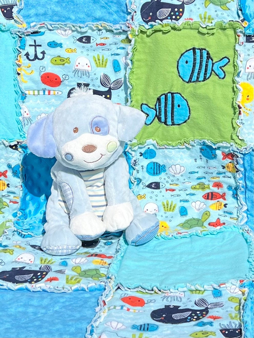 A Happy Little Ocean Baby Rag Quilt; Ocean Baby Rag Quilt; Beach Baby ...