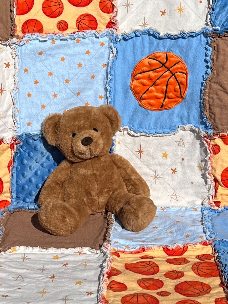 Basketball Baby Rag Quilt Basketball Baby Blanket Basketball Etsy