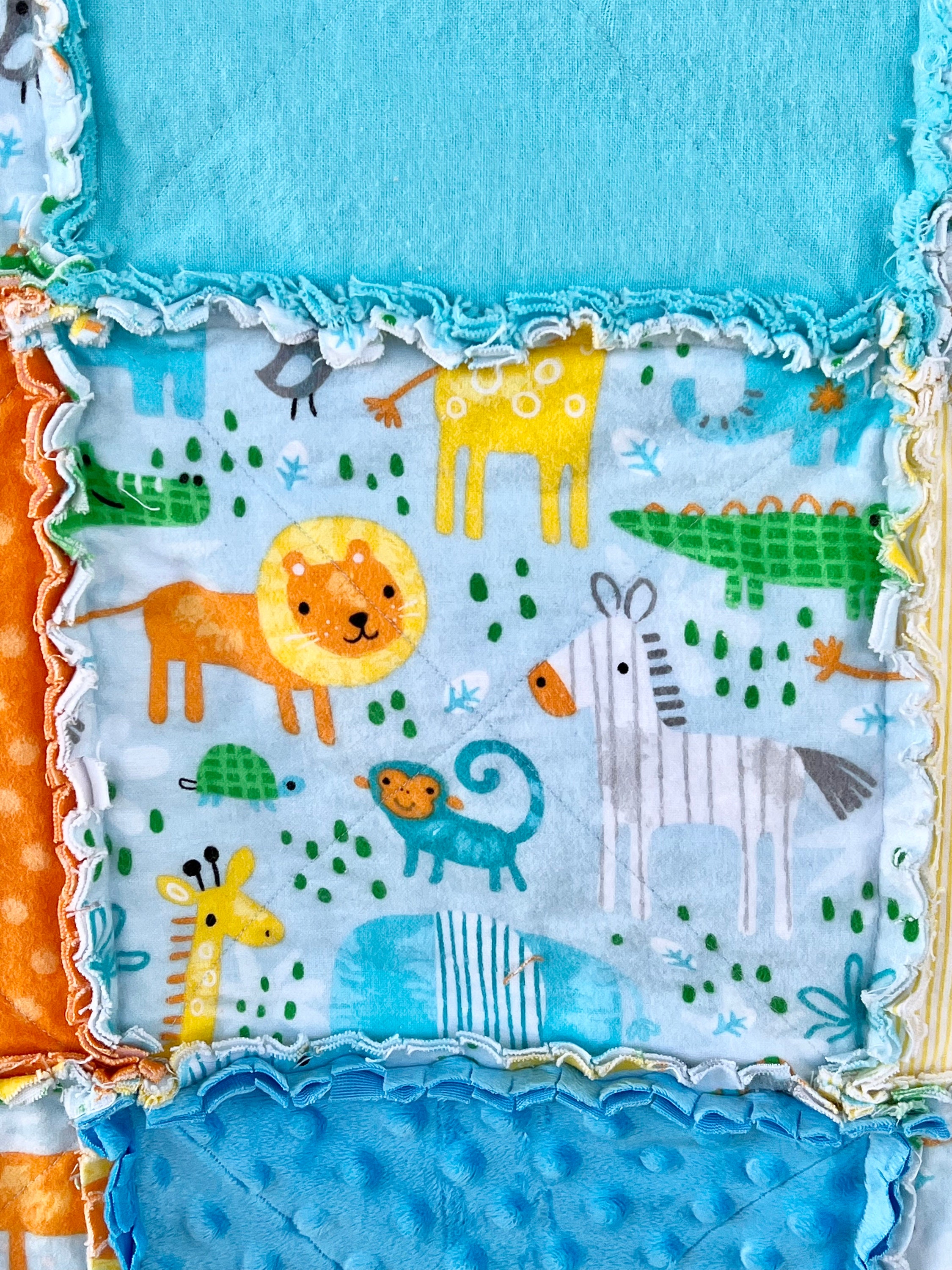 Zoo Animals Baby Rag Quilt; Zoo Animals Flannel Blanket; Safari Animals ...
