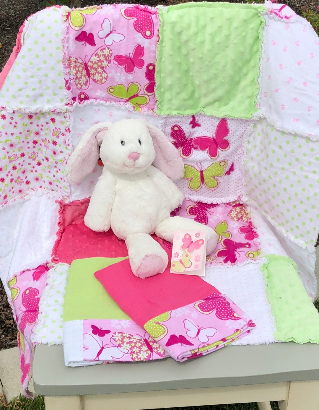 Butterfly Baby Rag Quilt, 2 Burp Cloths & Baby Gift Card - Etsy