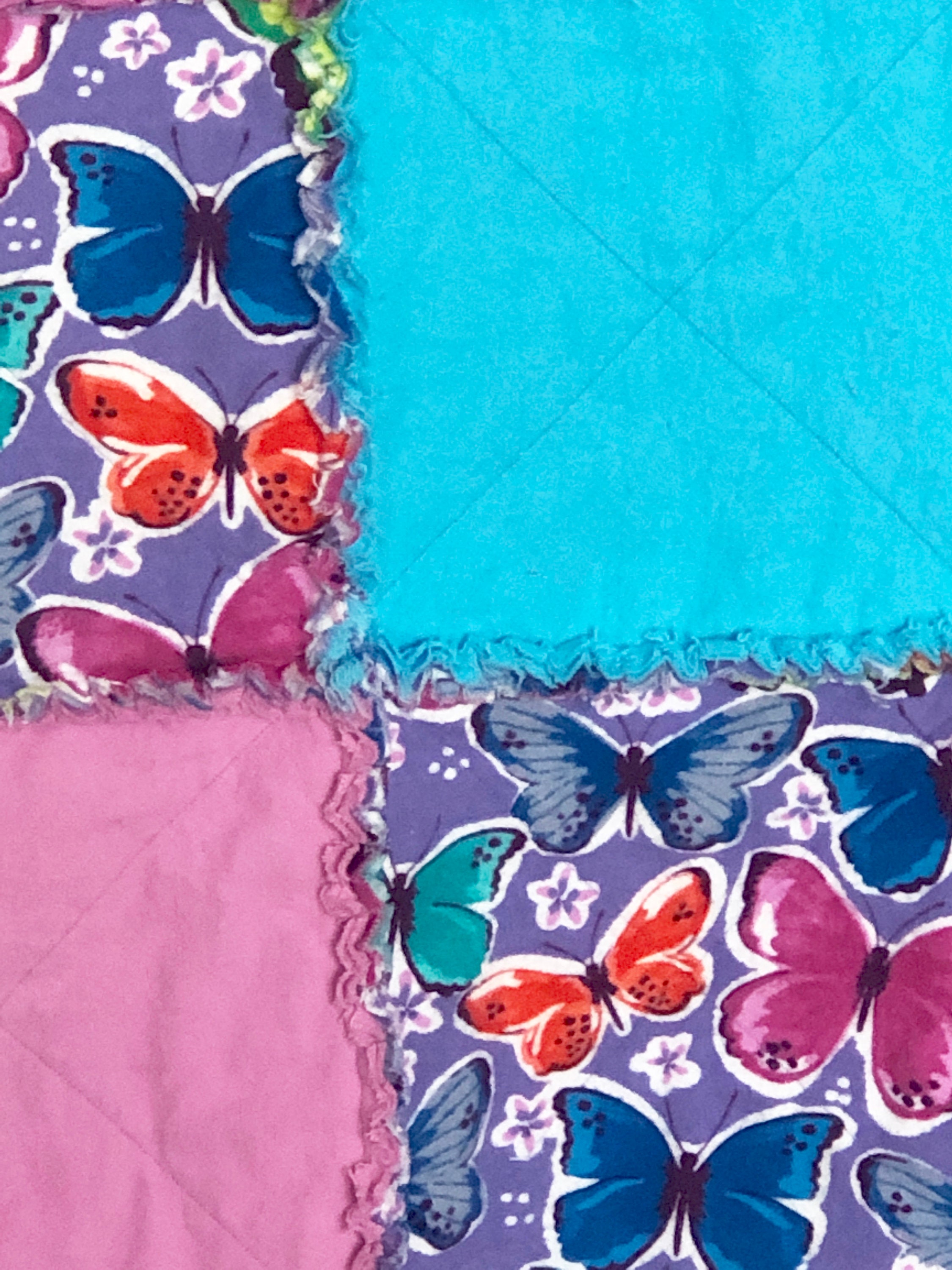 Colorful Butterflies Baby Rag Quilt, Purple Butterfly Baby Rag Quilt ...