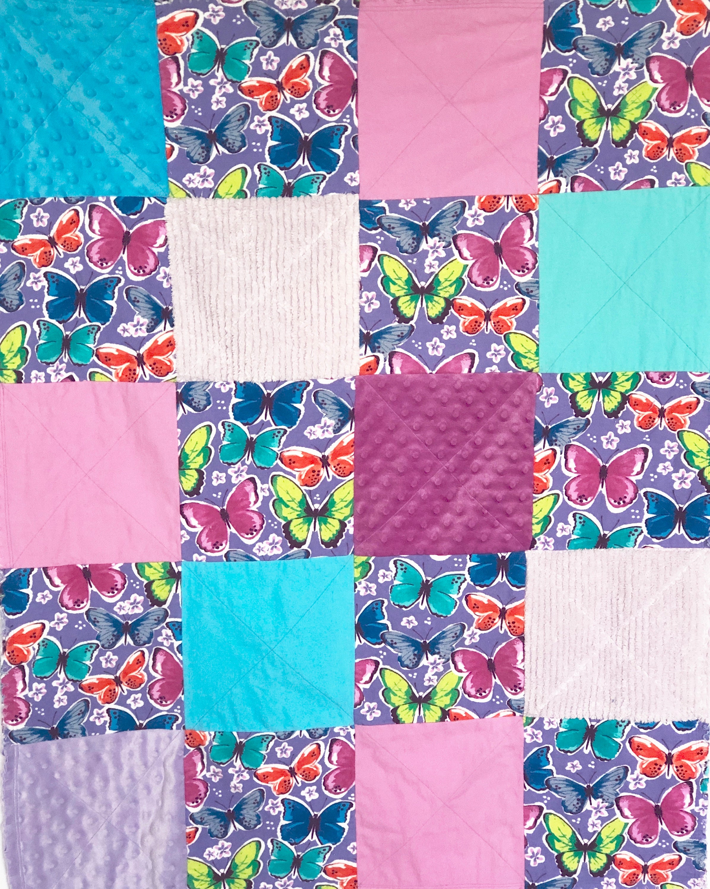 Colorful Butterflies Baby Rag Quilt, Purple Butterfly Baby Rag Quilt ...