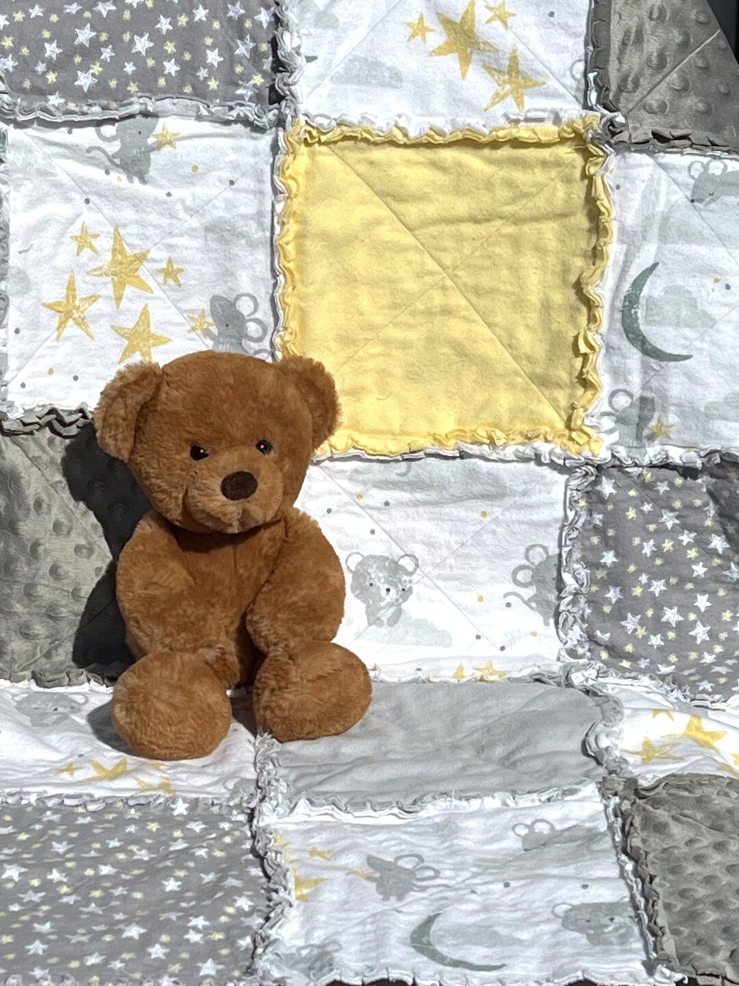 Bears Mice and Stars Baby Rag Quilt Bear Mice and Stars Baby Blanket Yellow and Gray Baby Blanket Mouse Baby Blanket Bear Baby Blanket Etsy