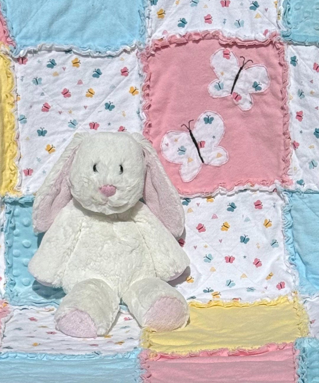 Little Butterflies Baby Rag Quilt; Pastel Butterflies Baby Rag Quilt ...