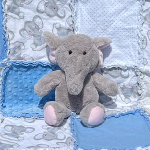 Elephants Baby Rag Quilt; Blue Elephants Baby Rag Quilt; Elephants Baby Blanket; Gray and Blue Elephant Baby Rag Quilt; Baby Boy Elephant