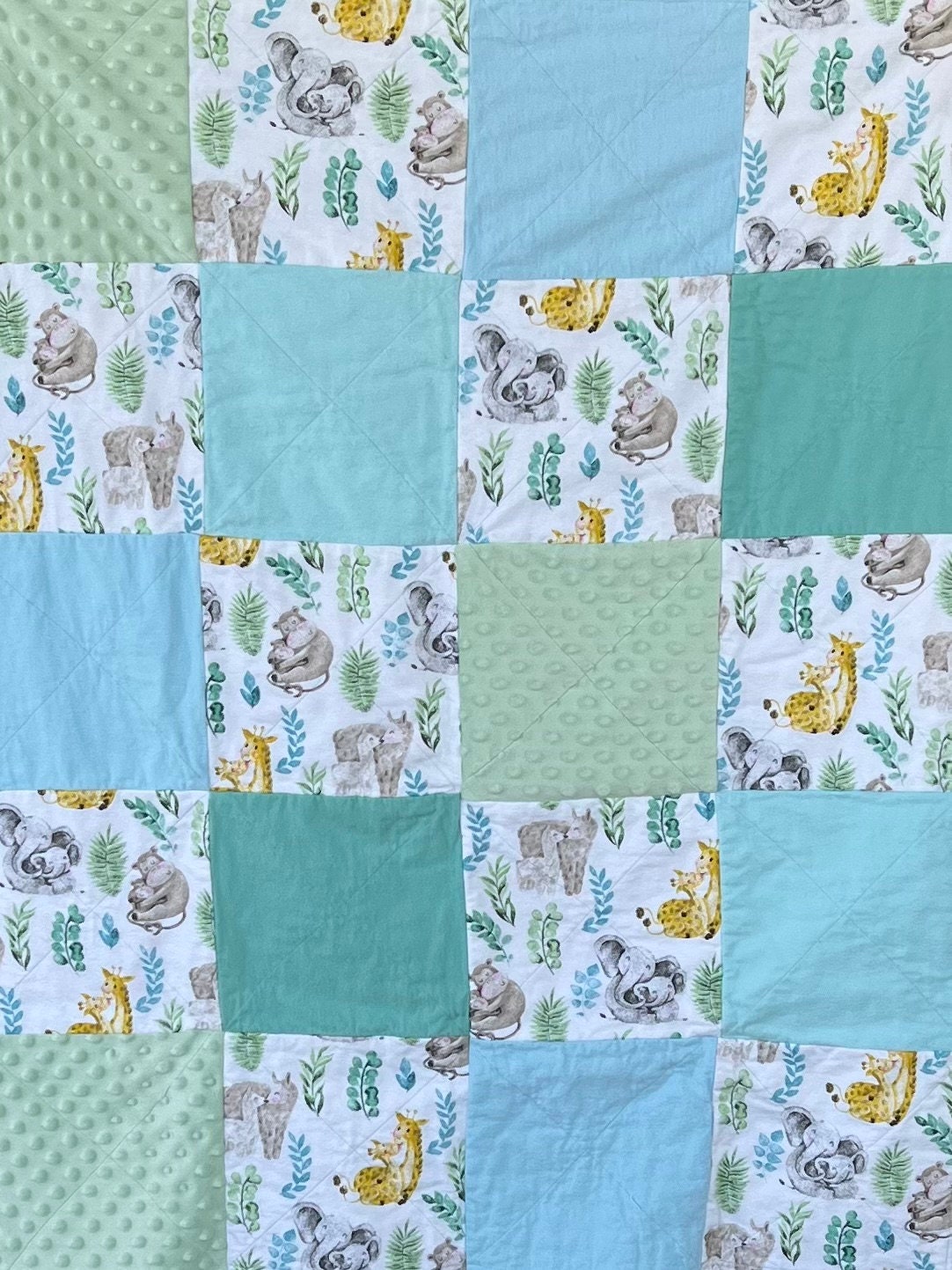 Zoo Animals Baby Rag Quilt; Zoo Animals Mommas and Babies Flannel ...