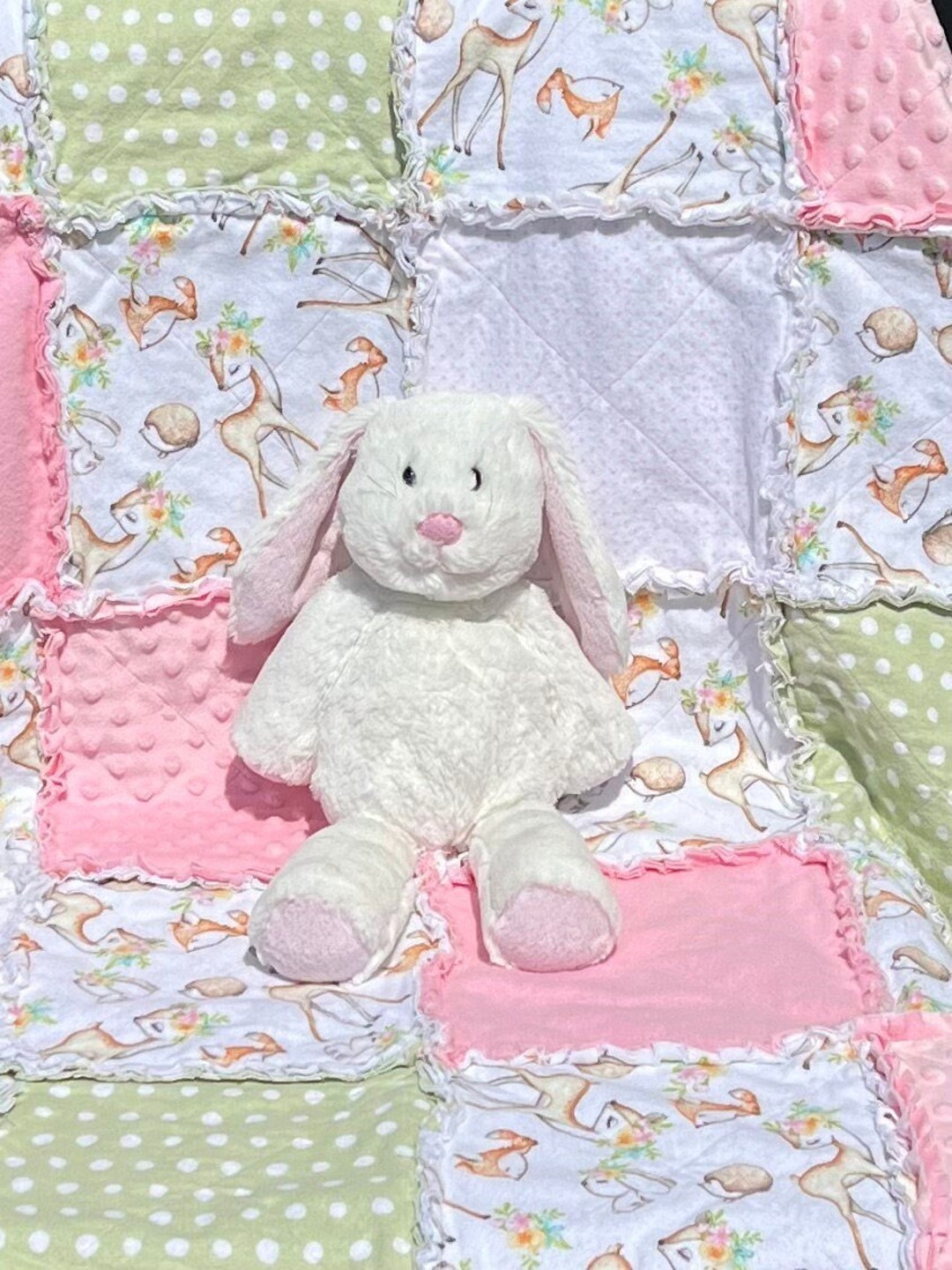 Watercolor Forest Animals Baby Rag Quilt; Pink Forest Baby Rag Quilt ...