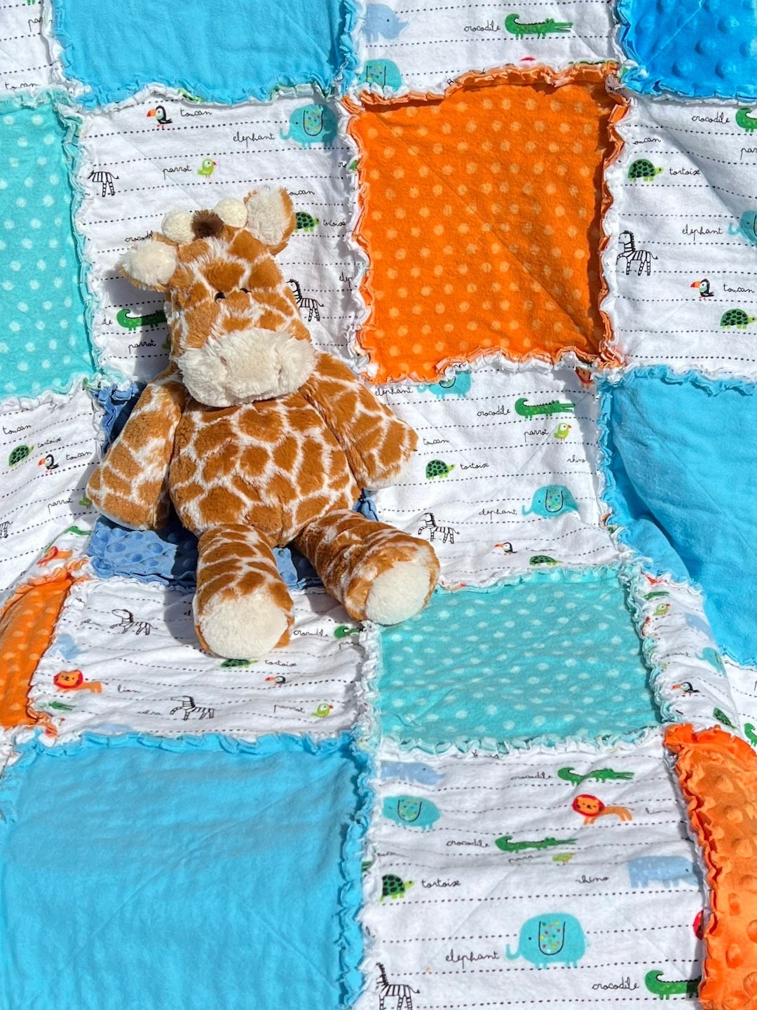 Alphabet Zoo Baby Rag Quilt; Zoo Animal Baby Rag Quilt; Zoo Animals ...