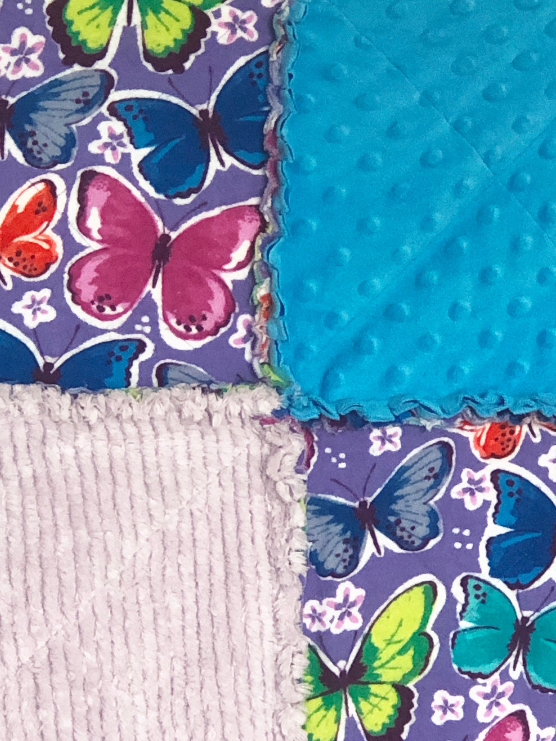 Colorful Butterflies Baby Rag Quilt, Purple Butterfly Baby Rag Quilt ...