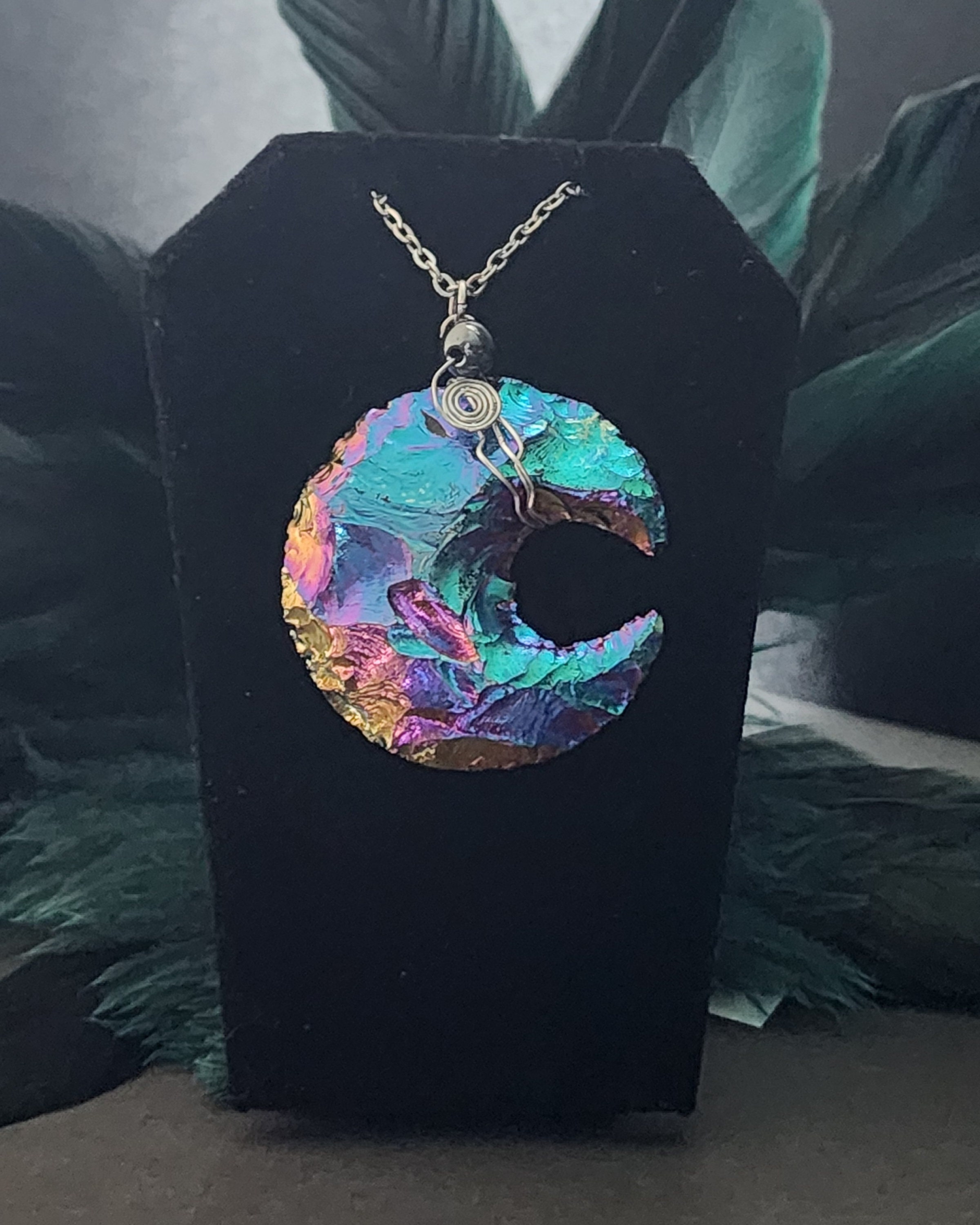 Titanium Aura Quartz Crown Moon Phase Pendant Angel Aura Crescent Moon, Aura Quartz Moon, Aura Opalite  main image 4