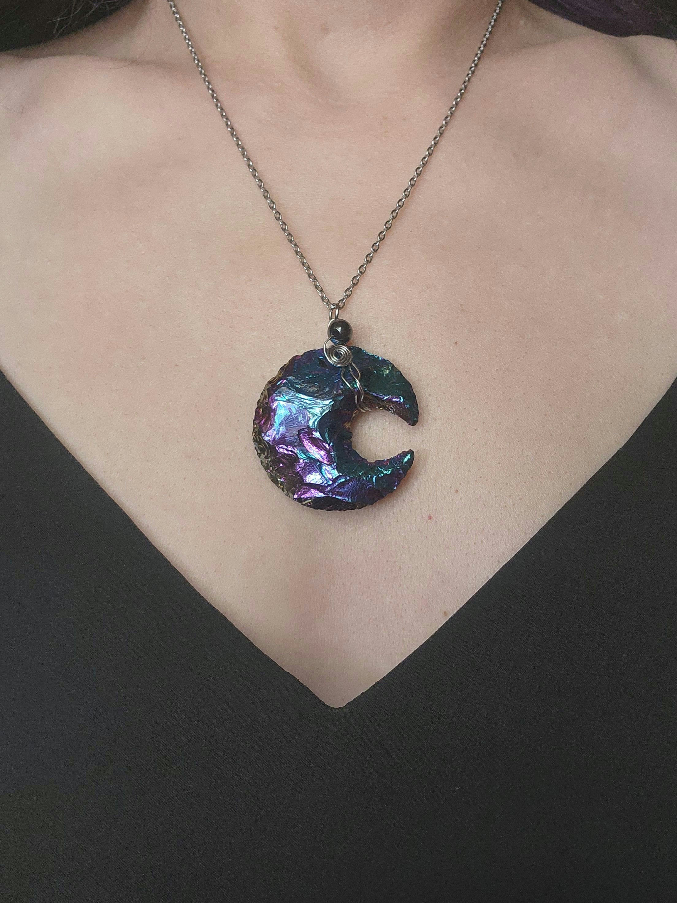 Titanium Aura Quartz Crown Moon Phase Pendant Angel Aura Crescent Moon, Aura Quartz Moon, Aura Opalite  main image 2