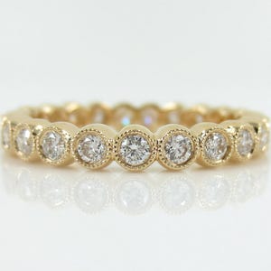 3mm Milgrain Bezel Set Round Diamond Eternity Band in 18k Yellow Gold - Wedding band - Stacking band