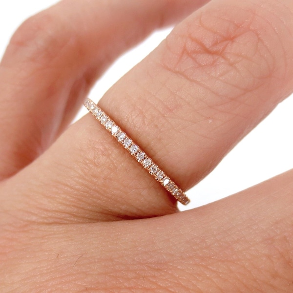 Dainty 18K Gold Diamond Eternity Band: Micro Pavé Stacking Ring