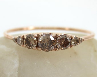 Seven-Stone Graduated Champagne Diamond Ring 14K/ 18K Rose Gold -Brown Diamond Ring - Wedding Rings