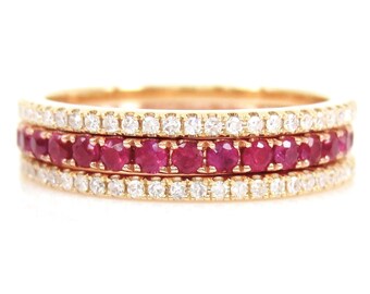 Set van 3: Ruby Eternity-band + twee Micro Pave Diamond Eternity-banden.