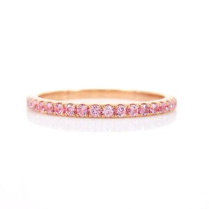 1.4mm Light Pink Sapphires 18k Rose Gold Eternity Band