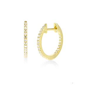14mm Inside Out Diamond Diamond Huggie hoop Earrings /18K Gold Diamond Huggies /  Huggie Earrings / Inside out Diamond Hoops Earrings