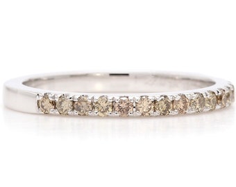 1.9mm Champagne Diamond Half Eternity Band - 18K White gold - Wedding Band - Stack able Band