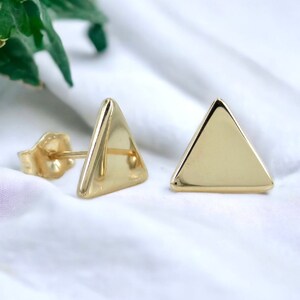 14K Yellow Gold Triangle Stud Earrings