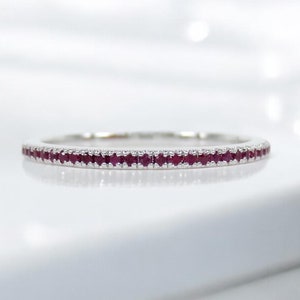 18K White Gold Ruby Eternity Band: Stackable Ring