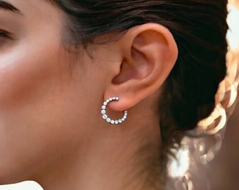 18K Gold Diamond Circular Front-Facing Hoop Earrings / Diamond Earrings / Natural Diamond Hoops / Earth mined Diamonds / Gold Earring