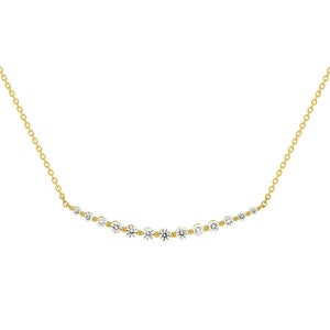 18K Gold abgestufte Diamant geschwungene Bar Halskette, Zarte Halskette